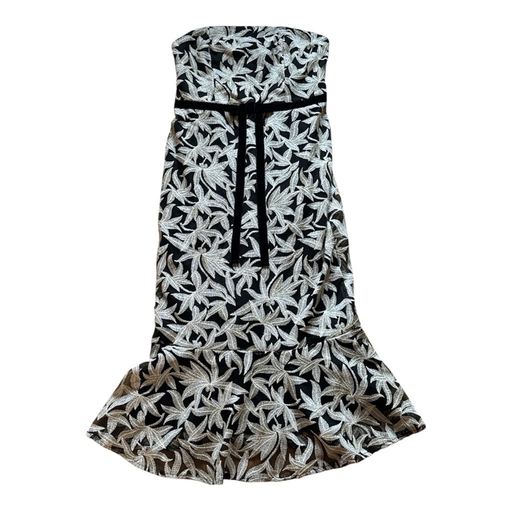 Sam Edelman Embroidered Strapless Belted Formal Evening Dress Gown Black Gold 8 - Picture 2 of 13
